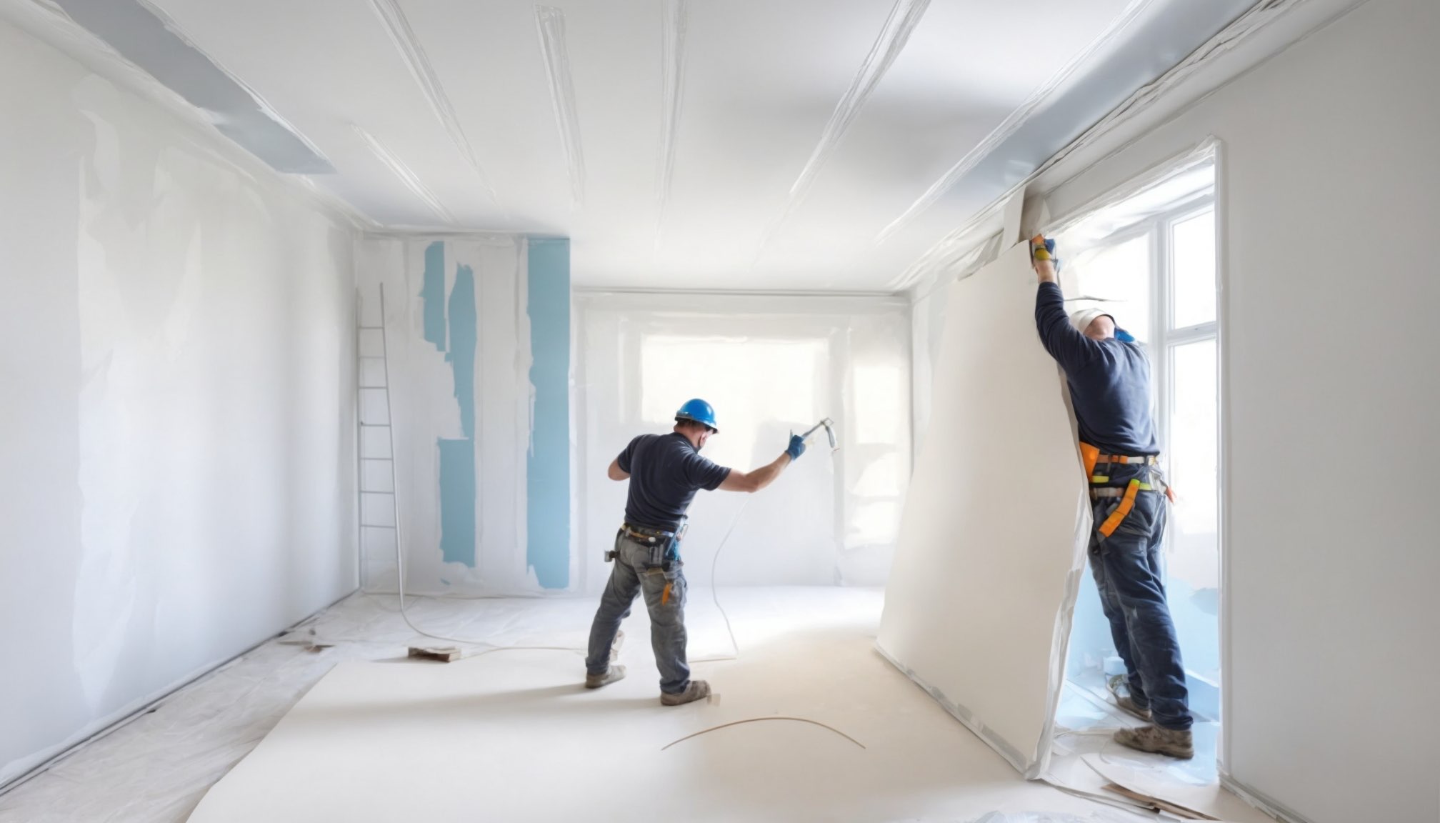 Plasterboard installation on a Bristol construction site